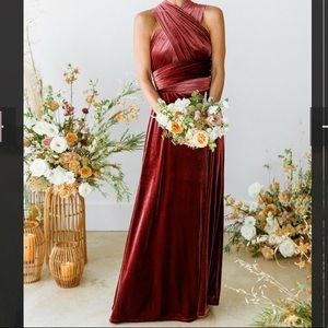 Revelry Micah Convertible Velvet Bridesmaids Dress in burgundy